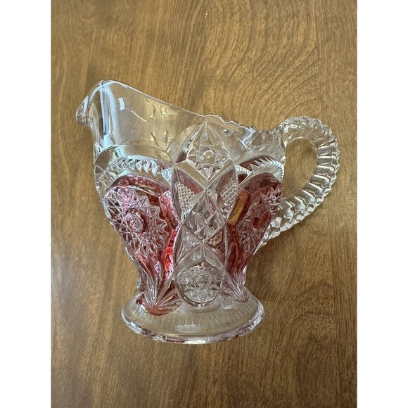 Imperial Glass Pitcher Creamer Star & File Pattern Carnival Glass Vintage 3.75” - Picture 1 of 8